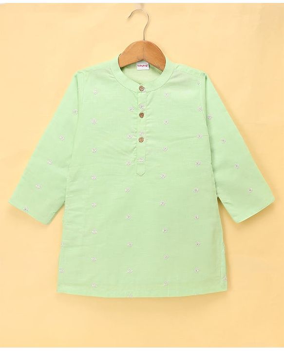 Babyhug Woven Full Sleeves Floral Embroidered Kurta Pajama Set - Light Green
