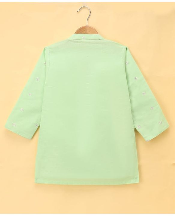 Babyhug Woven Full Sleeves Floral Embroidered Kurta Pajama Set - Light Green