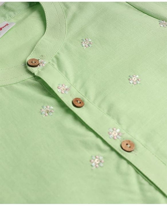 Babyhug Woven Full Sleeves Floral Embroidered Kurta Pajama Set - Light Green