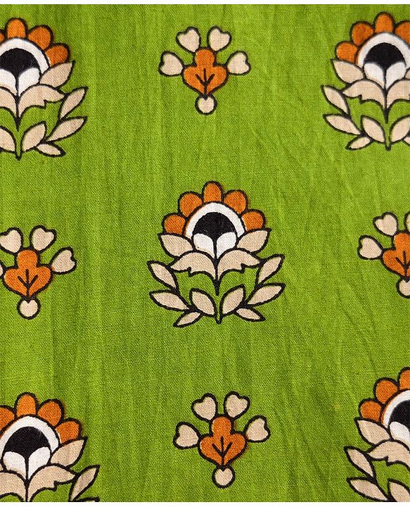 Pine Kids Cotton Woven Full Sleeves Floral Printed Kurta - Olive Green