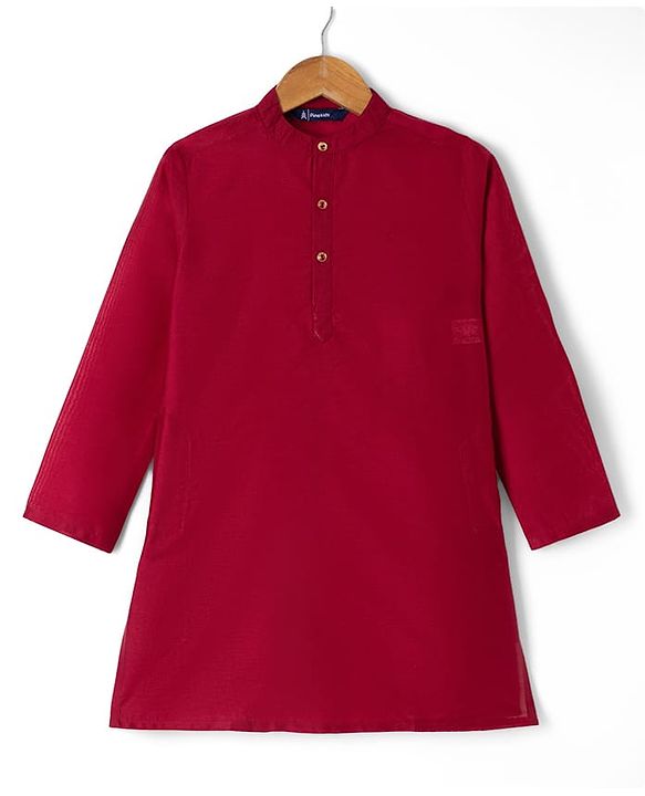 Pine Kids Woven Full Sleeves Kurta Pyjama Set and Waistcoat with Geometric Print - Maroon