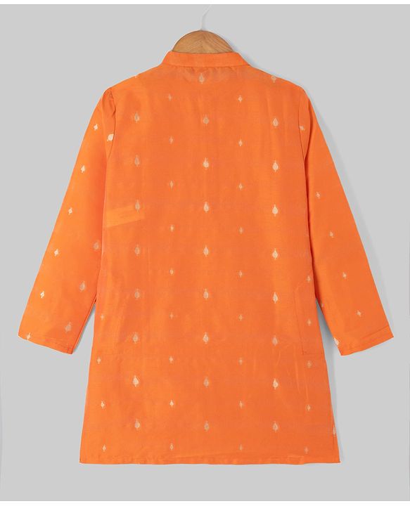 Pine Kids Woven Full Sleeves Printed Kurta Pyjama Set - Orange