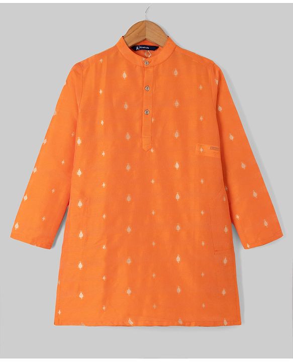 Pine Kids Woven Full Sleeves Printed Kurta Pyjama Set - Orange
