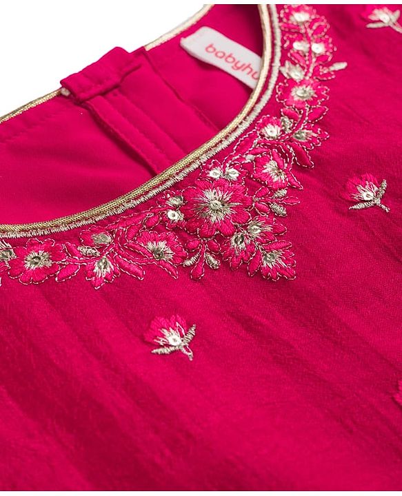 Babyhug Georgette Woven Half Sleeves Embroidered Choli Lehenga Set with Dupatta - Hot Pink