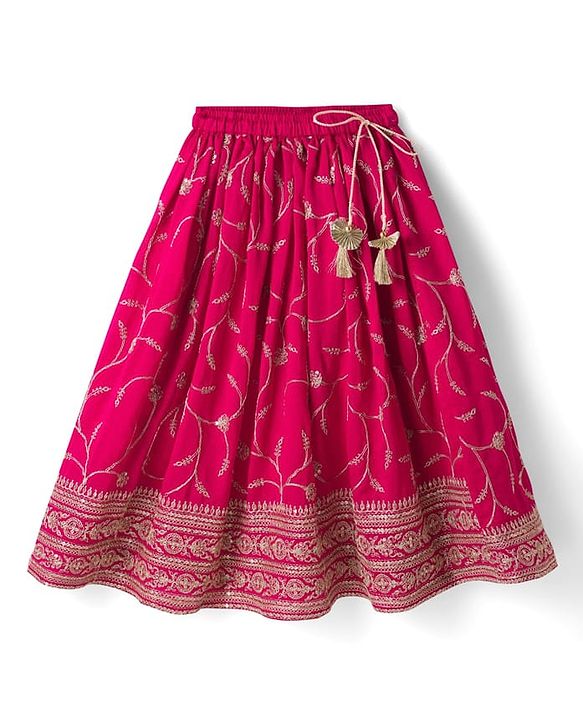 Babyhug Georgette Woven Half Sleeves Embroidered Choli Lehenga Set with Dupatta - Hot Pink