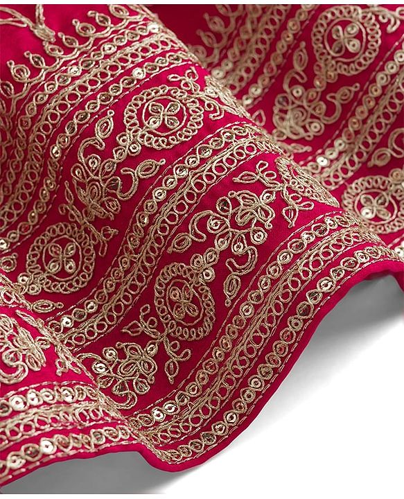 Babyhug Georgette Woven Half Sleeves Embroidered Choli Lehenga Set with Dupatta - Hot Pink