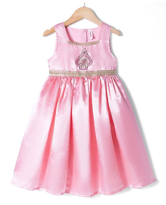 Babyhug Georgette Woven Half Sleeves Embroidered Dress With Floral Printed Jacket - Peach & Pink