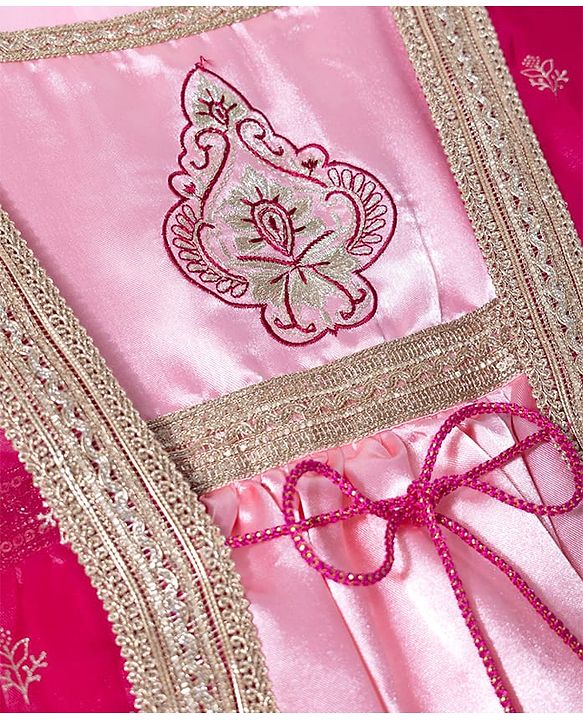 Babyhug Georgette Woven Half Sleeves Embroidered Dress With Floral Printed Jacket - Peach & Pink