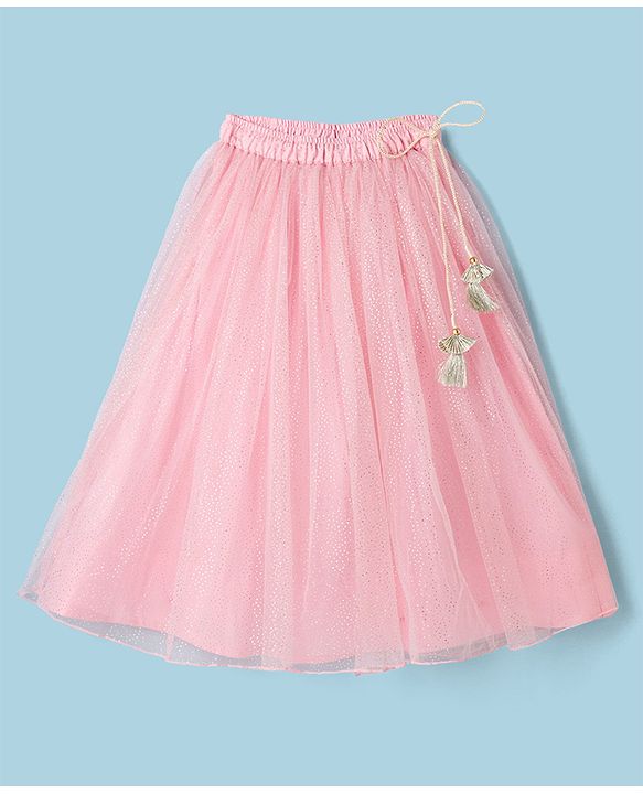 Babyhug Net Woven Sleeveless Sequinned Choli & Shimmer Net Embroidered Lehenga Set With Dupatta - Pink