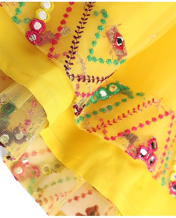 Babyhug Net Woven Half Sleeves Embroidered Lehenga With Mirror Embroidered Choli and Dupatta Set- Yellow