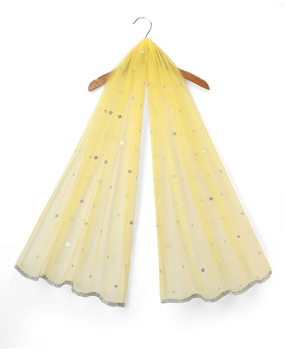 Babyhug Net Woven Half Sleeves Embroidered Lehenga With Mirror Embroidered Choli and Dupatta Set- Yellow