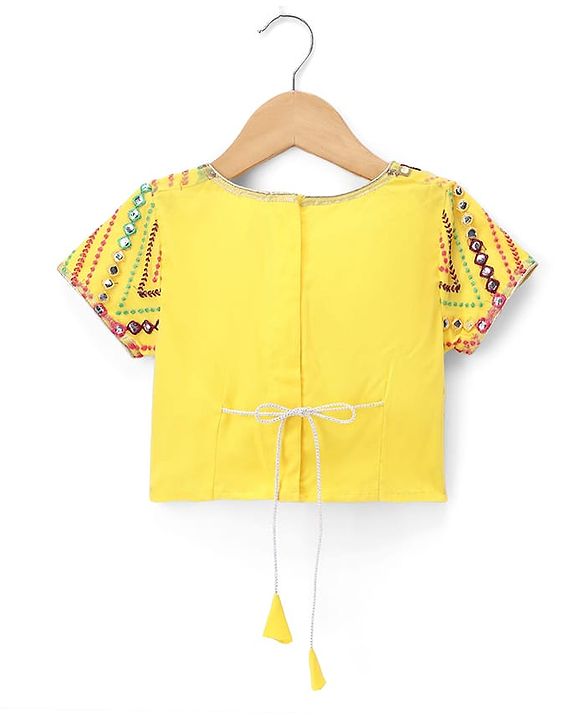 Babyhug Net Woven Half Sleeves Embroidered Lehenga With Mirror Embroidered Choli and Dupatta Set- Yellow
