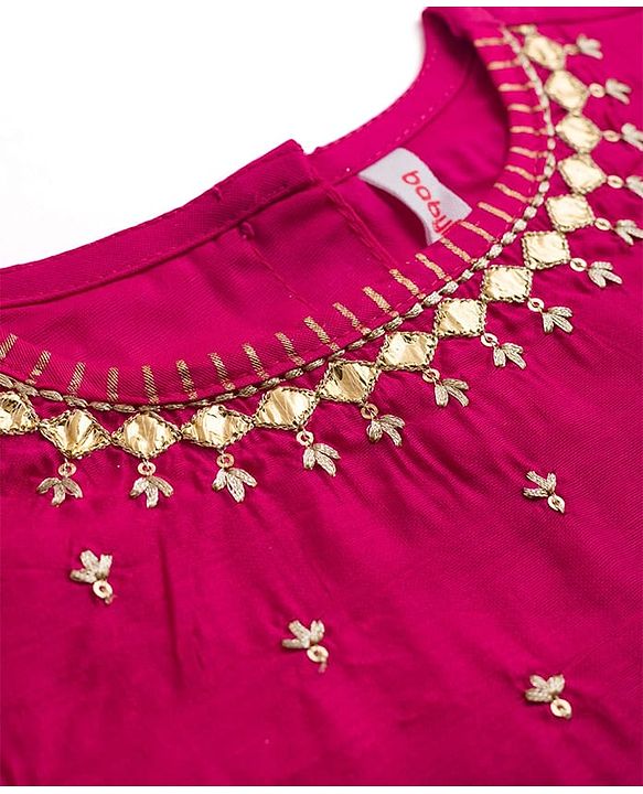 Babyhug Chanderi Woven Half Sleeves Kolka Printed & Embroidered Choli Lehenga  & Dupatta Set -Fuchsia