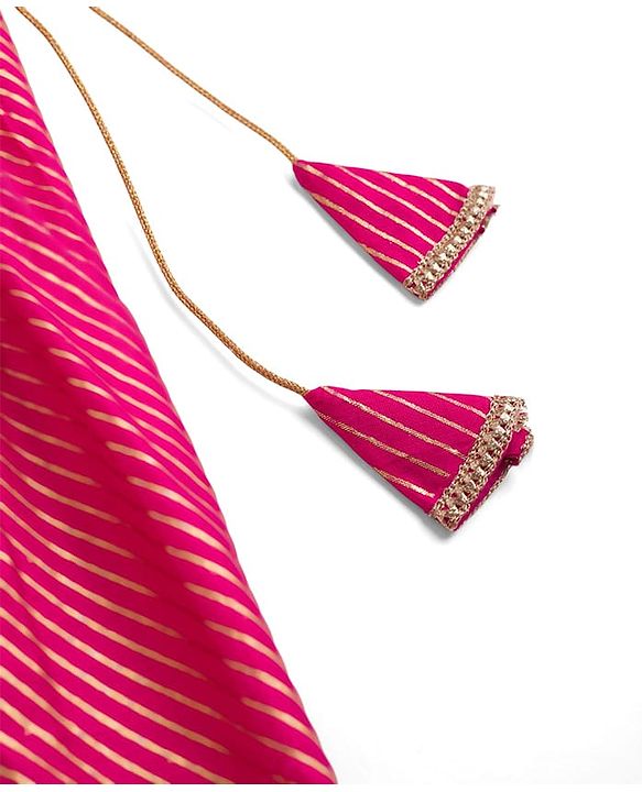 Babyhug Chanderi Woven Half Sleeves Kolka Printed & Embroidered Choli Lehenga  & Dupatta Set -Fuchsia