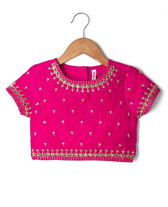 Babyhug Chanderi Woven Half Sleeves Kolka Printed & Embroidered Choli Lehenga  & Dupatta Set -Fuchsia