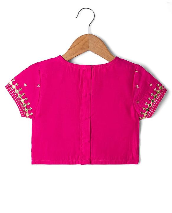Babyhug Chanderi Woven Half Sleeves Kolka Printed & Embroidered Choli Lehenga  & Dupatta Set -Fuchsia