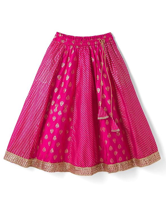 Babyhug Chanderi Woven Half Sleeves Kolka Printed & Embroidered Choli Lehenga  & Dupatta Set -Fuchsia