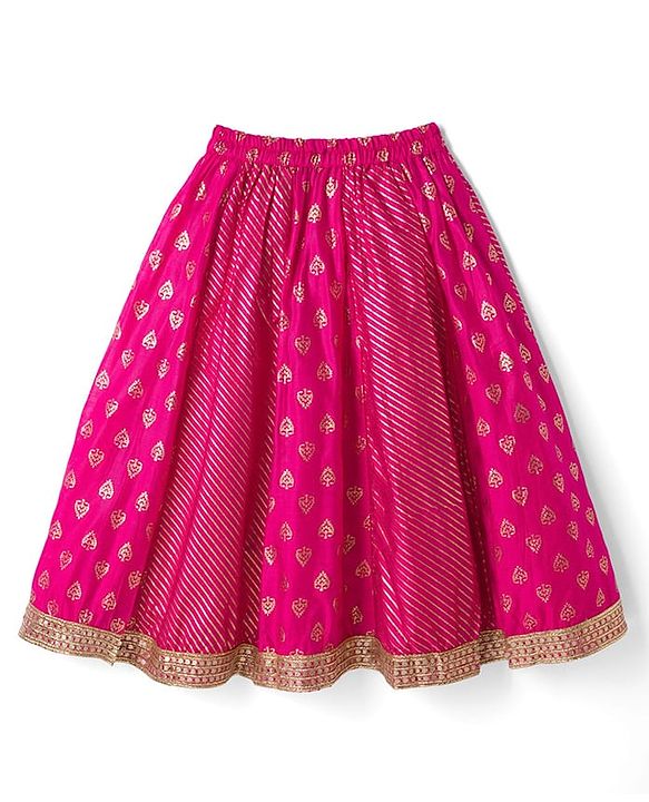Babyhug Chanderi Woven Half Sleeves Kolka Printed & Embroidered Choli Lehenga  & Dupatta Set -Fuchsia