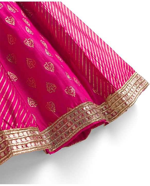 Babyhug Chanderi Woven Half Sleeves Kolka Printed & Embroidered Choli Lehenga  & Dupatta Set -Fuchsia
