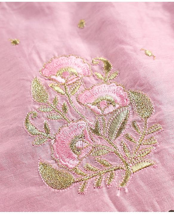 Babyhug Chanderi Woven Sleeveless Lehenga Choli and Dupatta Set With Sequin Detailing & Floral Print & Embroidery - Pink
