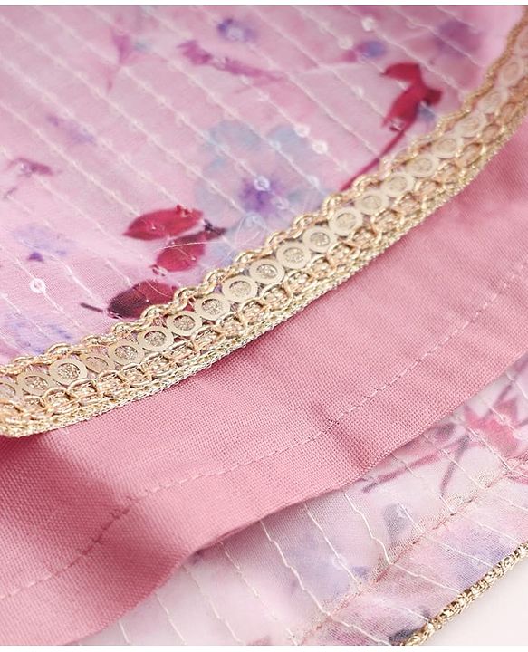 Babyhug Chanderi Woven Sleeveless Lehenga Choli and Dupatta Set With Sequin Detailing & Floral Print & Embroidery - Pink