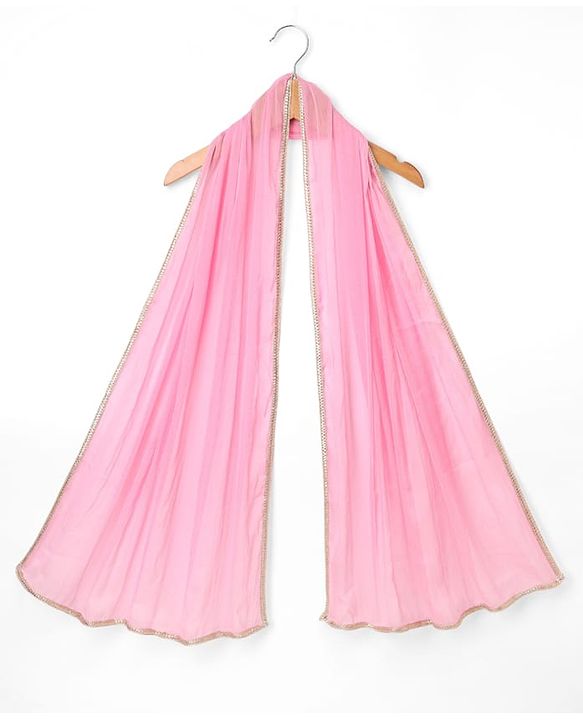 Babyhug Chanderi Woven Sleeveless Lehenga Choli and Dupatta Set With Sequin Detailing & Floral Print & Embroidery - Pink