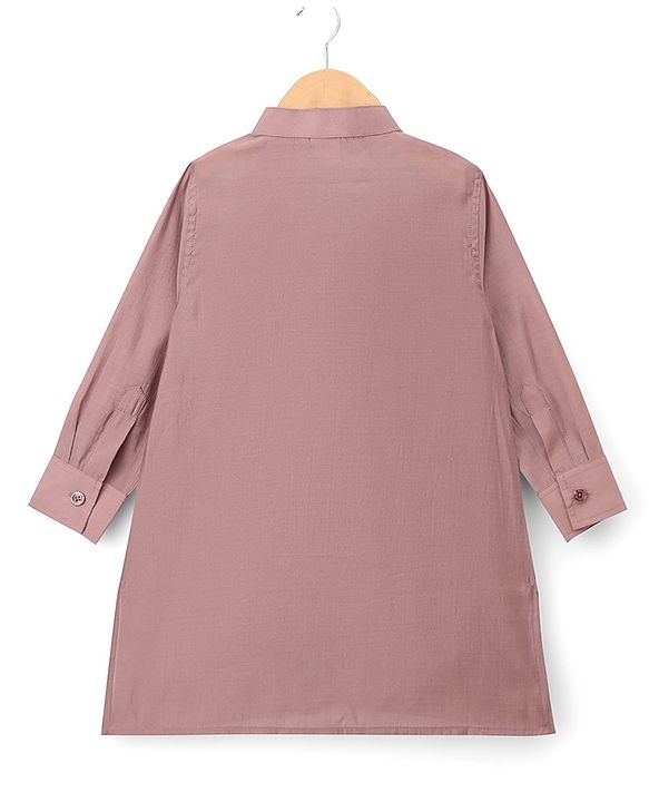 Babyhug Woven Solid Kurta Pyjama Set With Floral Embroidered Jacket - Light Pink