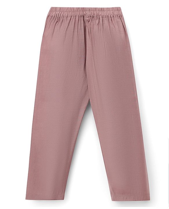 Babyhug Woven Solid Kurta Pyjama Set With Floral Embroidered Jacket - Light Pink