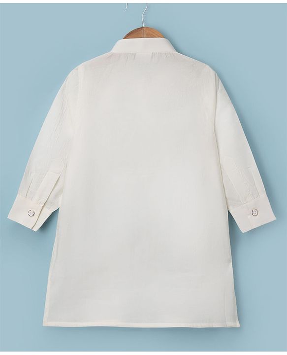 Babyhug Woven Full Sleeves Solid Kurta & Pyjama Set With Sequinned Embroidered Jacket - White