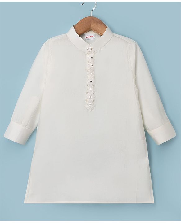 Babyhug Woven Full Sleeves Solid Kurta & Pyjama Set With Sequinned Embroidered Jacket - White