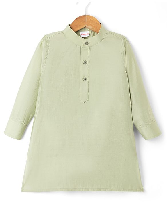 Babyhug Woven Full Sleeves Solid Kurta & Pyjama Set With Floral Embroidered Jacket - Light Green