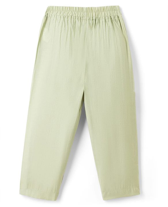 Babyhug Woven Full Sleeves Solid Kurta & Pyjama Set With Floral Embroidered Jacket - Light Green