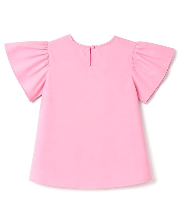 Pine Kids Cotton Woven Half Flutter Sleeves Floral Embroidered - Pink