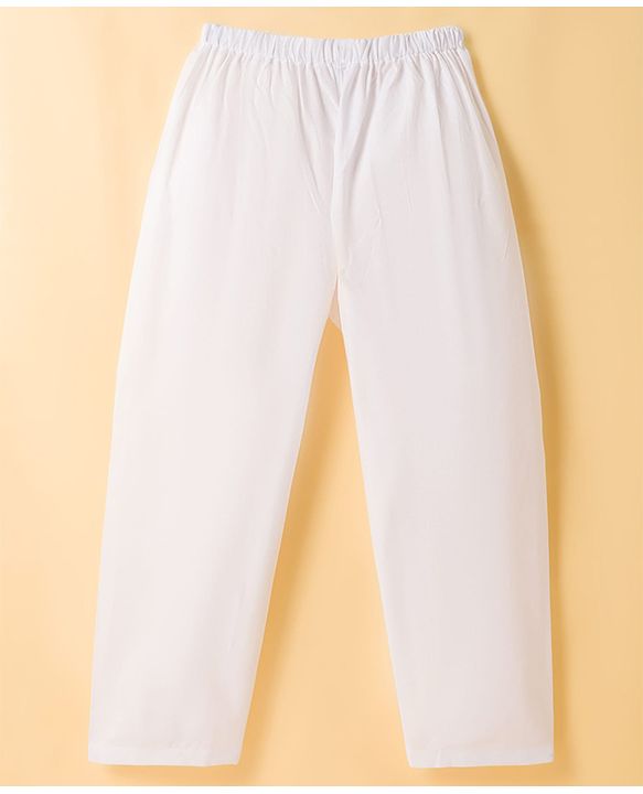 Babyhug Woven Full Sleeves Self Embroidered Solid Colour Kurta Pajama Set - White