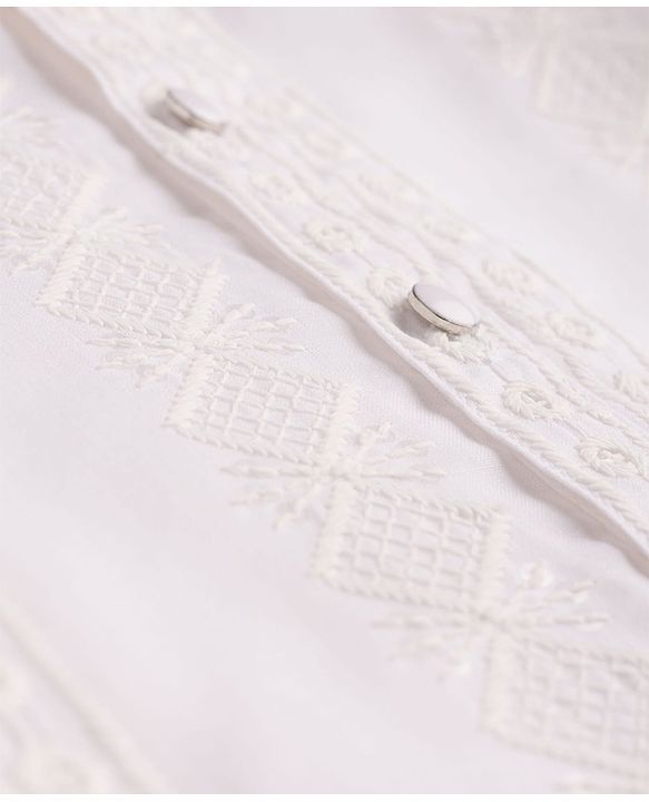 Babyhug Woven Full Sleeves Self Embroidered Solid Colour Kurta Pajama Set - White