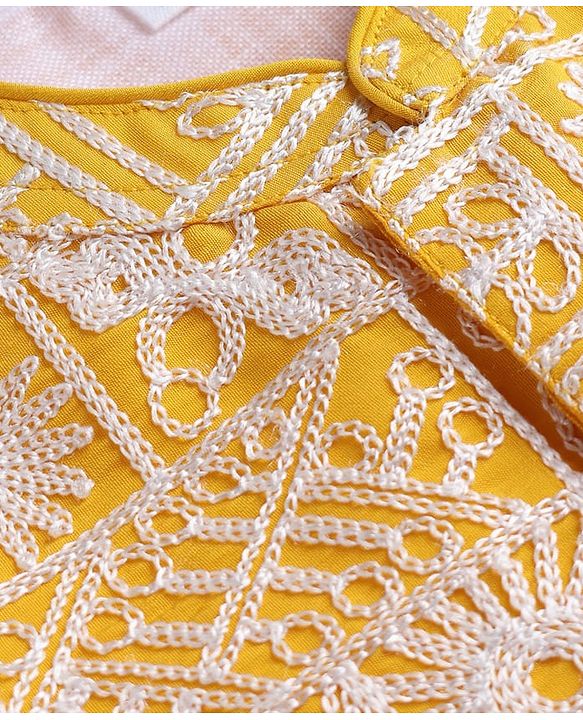 Babyhug Woven Full Sleeves SOLID Kurta & Pyjama Set With Floral Embroidered Jacket - Yellow