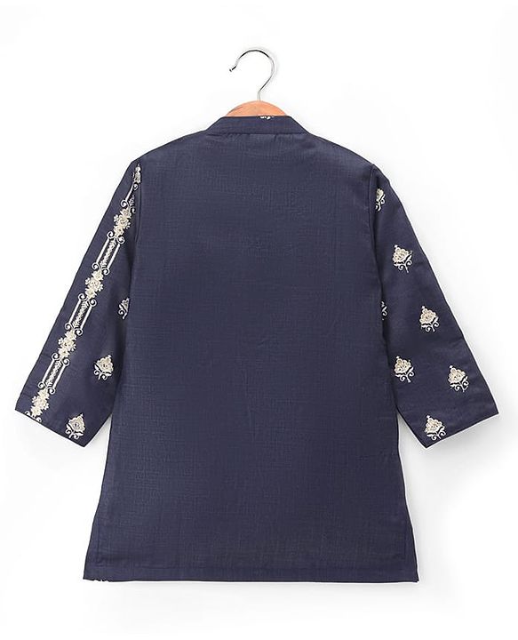 Babyhug Woven Full Sleeves Floral Embroidered Kurta Pyjama Set - Navy