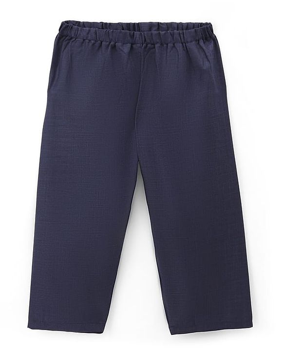 Babyhug Woven Full Sleeves Floral Embroidered Kurta Pyjama Set - Navy