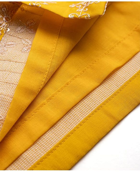 Babyhug Woven Full Sleeves Floral  Embroidered & Sequin Kurta Pyjama Set - Yellow