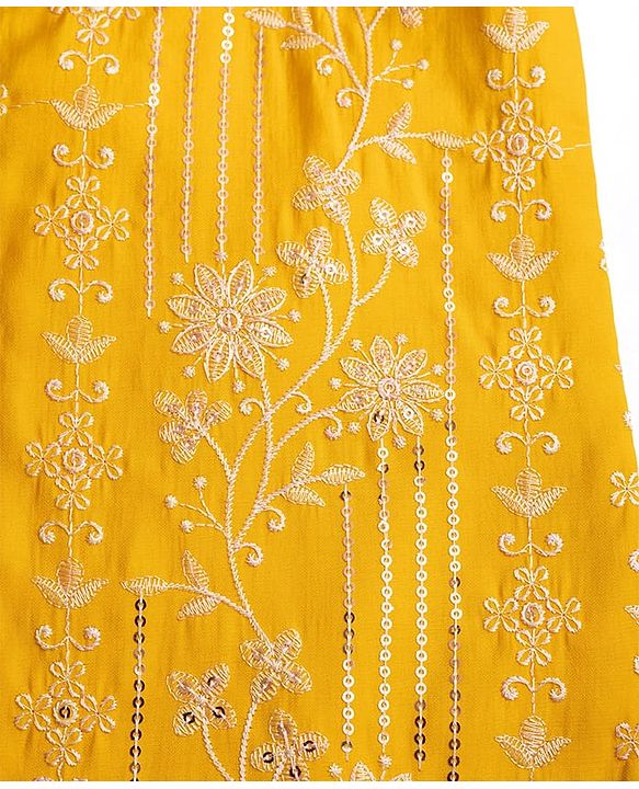 Babyhug Woven Full Sleeves Floral  Embroidered & Sequin Kurta Pyjama Set - Yellow