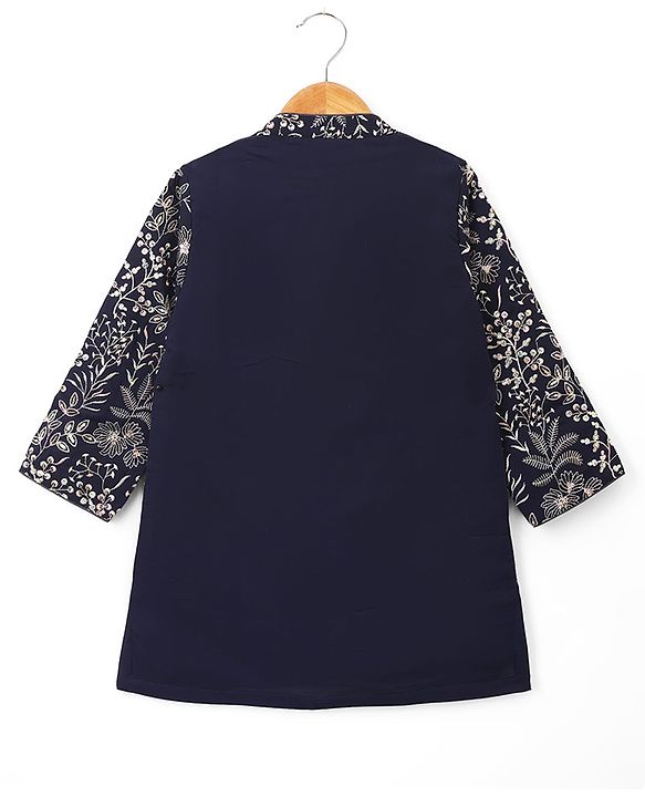 Babyhug Woven Full Sleeves Embroidered Kurta Set - Navy Blue