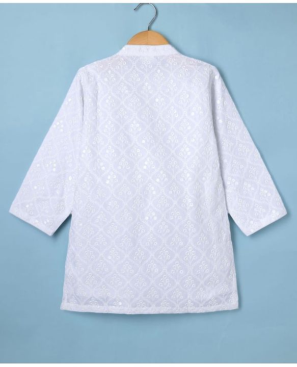 Babyhug Woven Full Sleeves Embroidered Kurta Pyjama Set - White