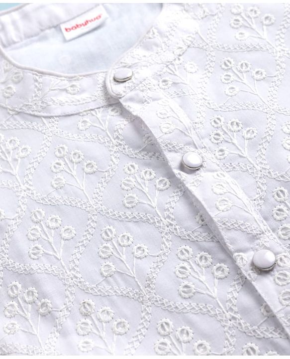 Babyhug Woven Full Sleeves Embroidered Kurta Pyjama Set - White