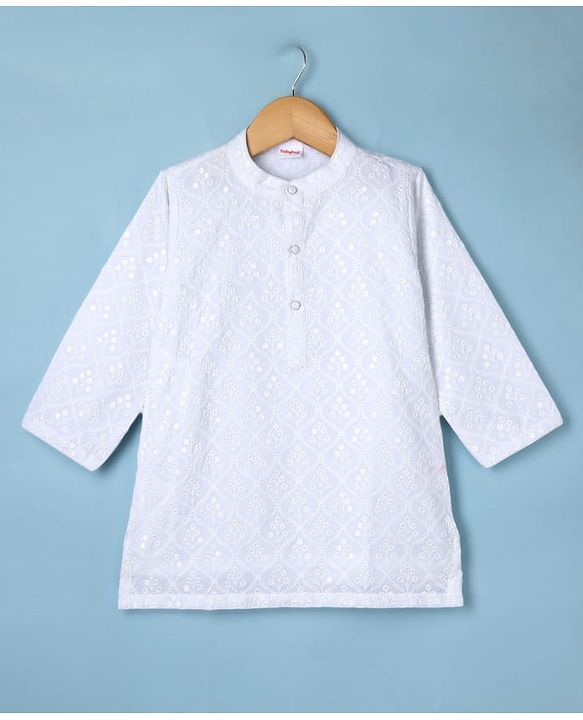 Babyhug Woven Full Sleeves Embroidered Kurta Pyjama Set - White