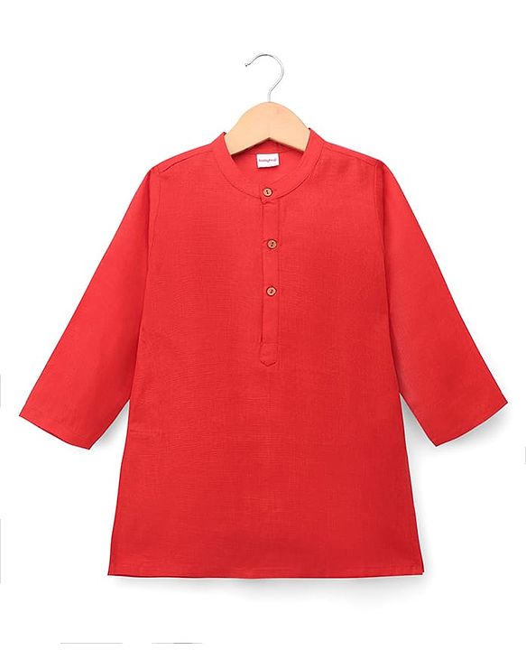 Babyhug Woven Diamond 100% Cotton SOLID Kurta Pyjama Set With Floral & Sequin Embroidered Jacket - Red