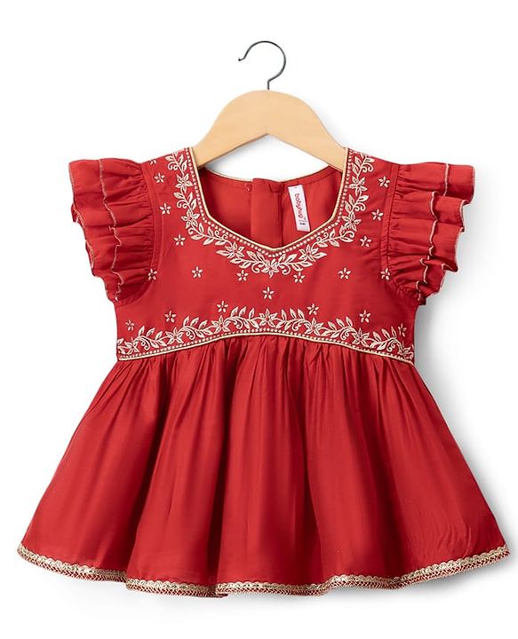 Babyhug Woven Half Sleeves Floral Embroidered Choli & Lehenga Set With Dupatta - Red