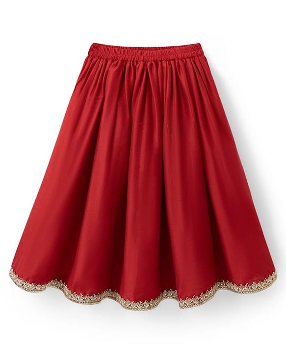 Babyhug Woven Half Sleeves Floral Embroidered Choli & Lehenga Set With Dupatta - Red
