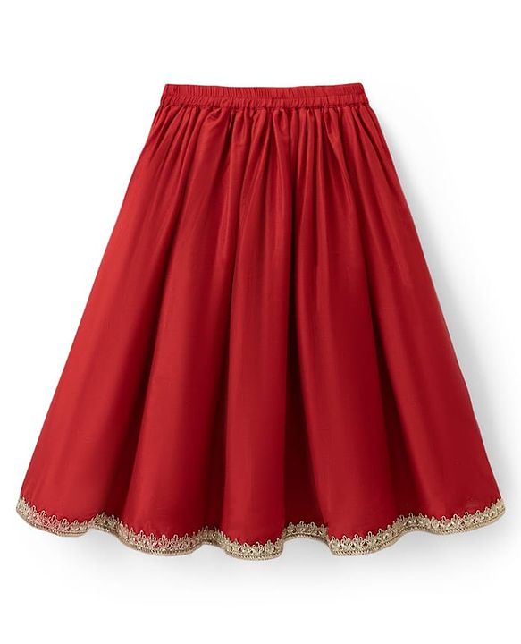 Babyhug Woven Half Sleeves Floral Embroidered Choli & Lehenga Set With Dupatta - Red
