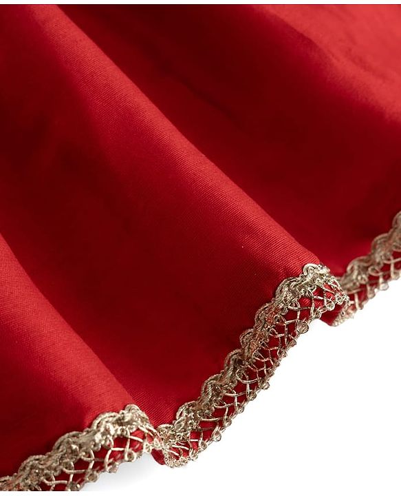 Babyhug Woven Half Sleeves Floral Embroidered Choli & Lehenga Set With Dupatta - Red