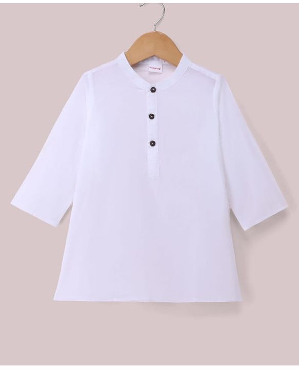 Babyhug Cambric Woven Dhoti Kurta Set and Jacket with Full Sleeves and Striped Print - White